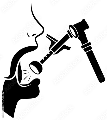 Pharyngoscope medical tool with diagnostic instrument and device for examination procedure