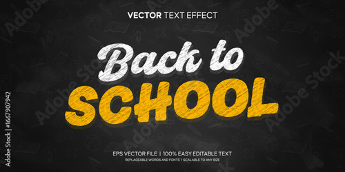 Back to School Chalk lettering doodle style editable Text Effect On Black Board Background Premium Vector