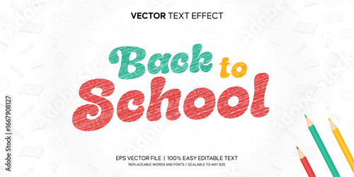 Back to School Colorful Lettering Pencil text effect hand-drawn style on a white board premium vector