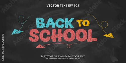 Back to School Colorful Chalk Style Editable Text Effect On Black Board Background Premium Vector