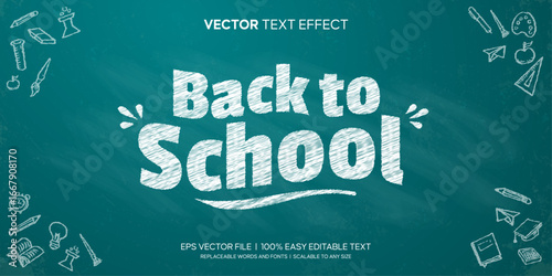Back to School Editable text effect on blue chalkboard background premium vector