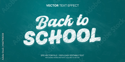 Back to School Lettering doodle style editable Text Effect On Blue Chalkboard Background Premium Vector
