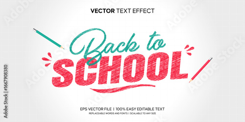 Back to School Sketch with colorful letters and pencils Editable Text Effect Premium Vector