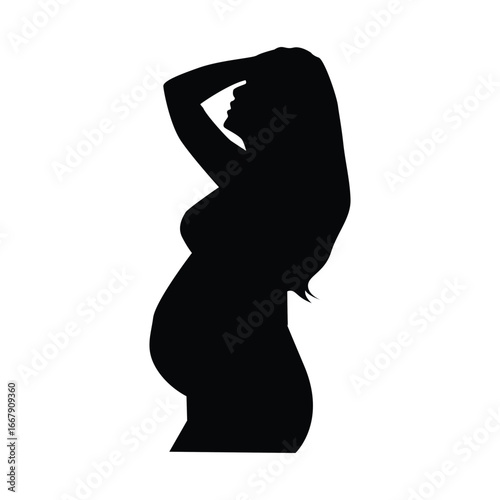 Silhouettes of pregnant women in different poses, representing motherhood, maternity care, and the beauty of pregnancy. The figures highlight the natural curves of expecting mothers, symbolizing love,
