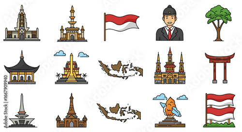 set of vector icons with candles indonesiam cultural