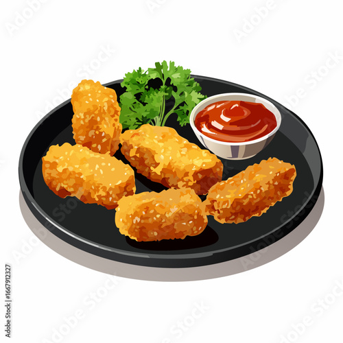  vector set of crispy chicken nuggets arranged in plates 