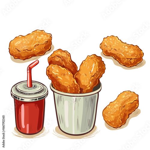 vintage-style vector illustration set of crispy nuggets 