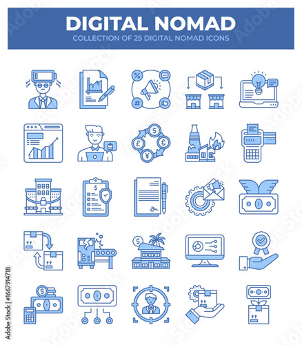 Digital Nomad Icons. Ultimate Guide to Remote Work and Online Business