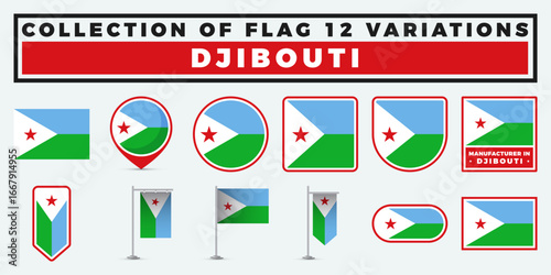 Djibouti Flag Collection. 12 Variations of the National Flag