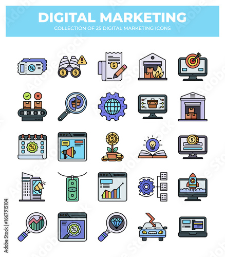 Collection of 25 Digital Marketing Icons: Boost Your Business with Engaging Visuals