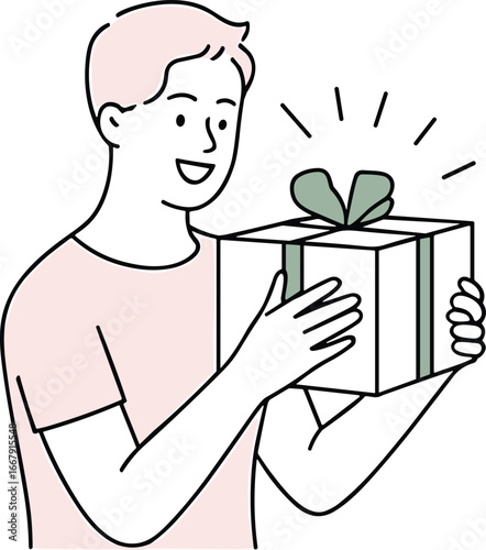 Cartoon person holding wrapped gift box with ribbon, symbolizing generosity, surprise, and meaningful celebration in everyday life illustration