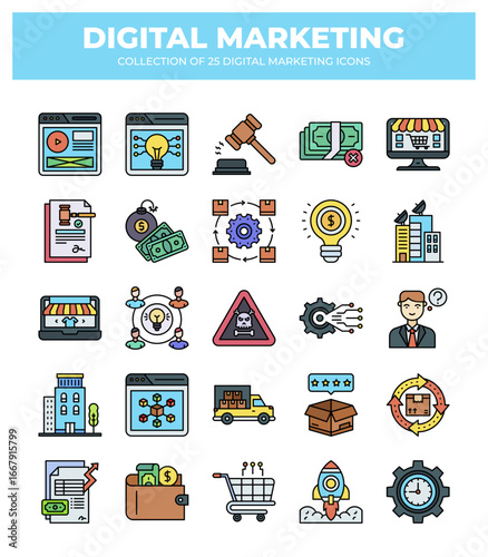 Collection of 25 Digital Marketing Icons: Boost Your Business with Engaging Visuals