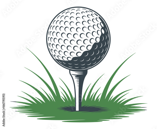 Golf ball on tee with grass sport