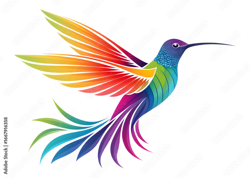 Fototapeta premium Hummingbird and flower on white background