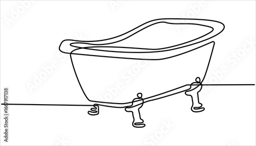 Continuous one line drawing of bathtub design. Continuous Line Drawing of Baby Bath Icon. Bathtub in continuous line art drawing style. Continuous Line Drawing of Baby Bath Icon. 