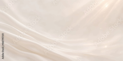 Flowing white satin fabric with a smooth, soft texture and a light, curving pattern forms a luxurious backdrop