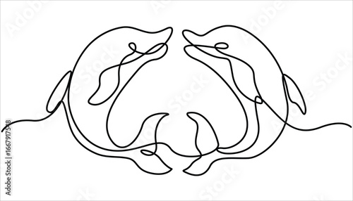 Continuous single drawn one line drawing of whale. Vector illustration, Bottlenose dolphin in single line draw. Simple illustration of humpback whale line art vector illustration.