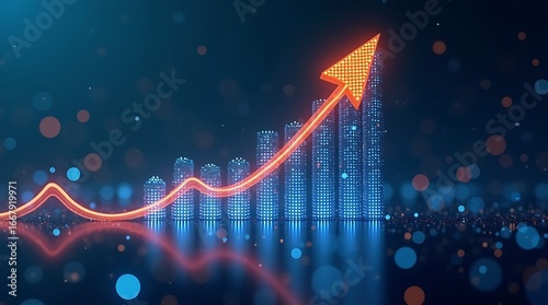 Stock market growth chart with arrow pointing up showing financial success trend