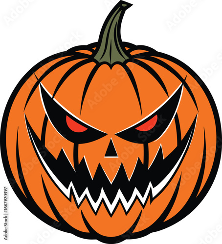 Single Pumpkin Carved With Evil Grin