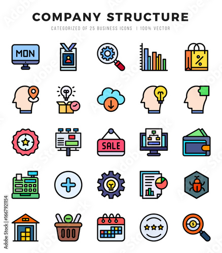 Set of Company Structure Icons Lineal Color icons collection.