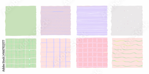 Pastel Colored Paper Pieces with Different Patterns for Scrapbooking and Design Elements