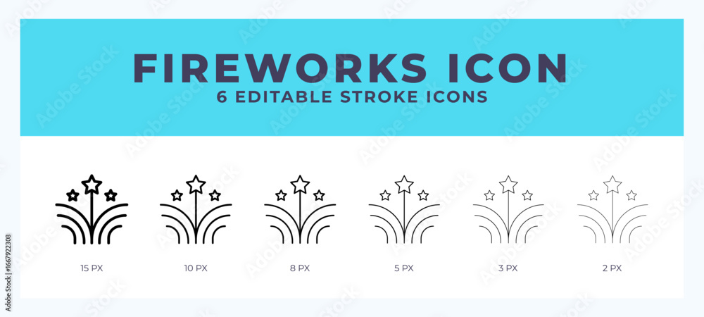 Obraz premium Fireworks line icon symbol. Logo. Icon vector illustration with editable stroke.