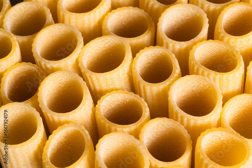 Closeup of beauitful handmade rigatone pasta 