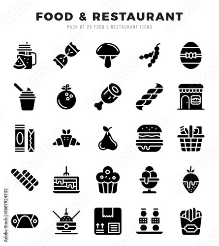 Food and Restaurant web icons in Glyph style.