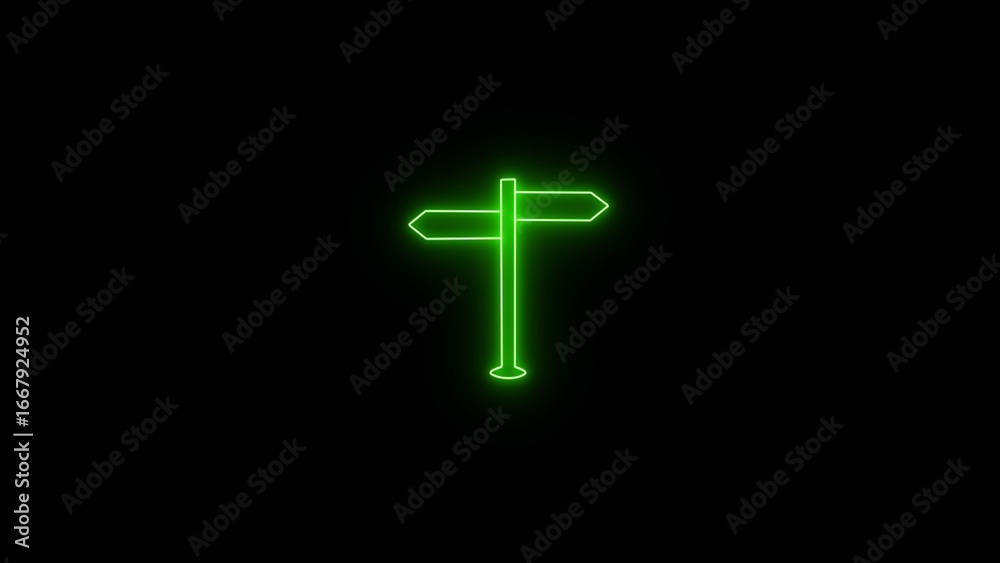 Obraz premium Arrow pointing right side illustration. neon signpost sign on black background. Glowing neon direction sign.
