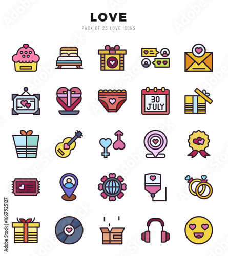 Love icons Pack. Lineal Color icons set. Love collection set.
