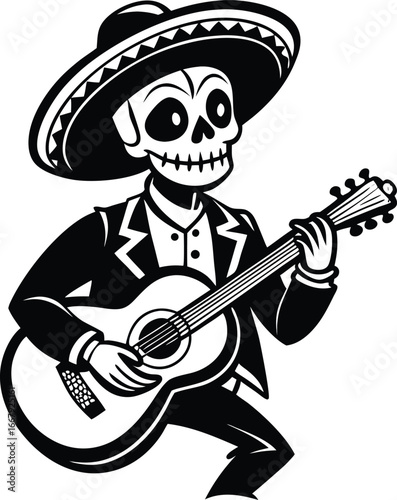 Skeleton Mariachi Guitarist Strumming