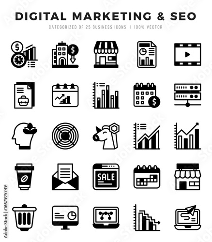 Digital Marketing & SEO icons Pack. Lineal Filled icons set. Digital Marketing & SEO collection set.