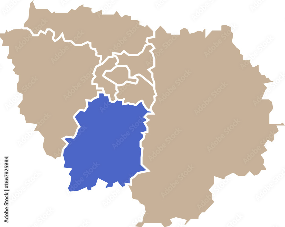 Obraz premium Illustration carte de la région Île-de-France avec département Essonne mis en lumière