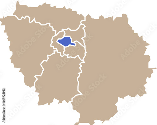 Illustration carte de la région Île-de-France avec département Paris mis en lumière