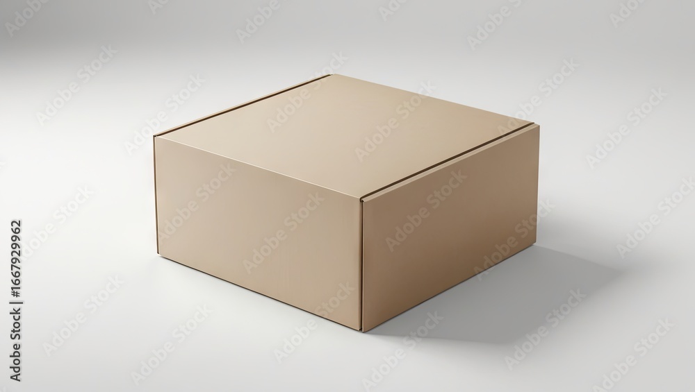 Obraz premium Simple cardboard box with a smooth finish, set against a clean white background, perfect for packaging, shipping, or storage in diverse commercial uses