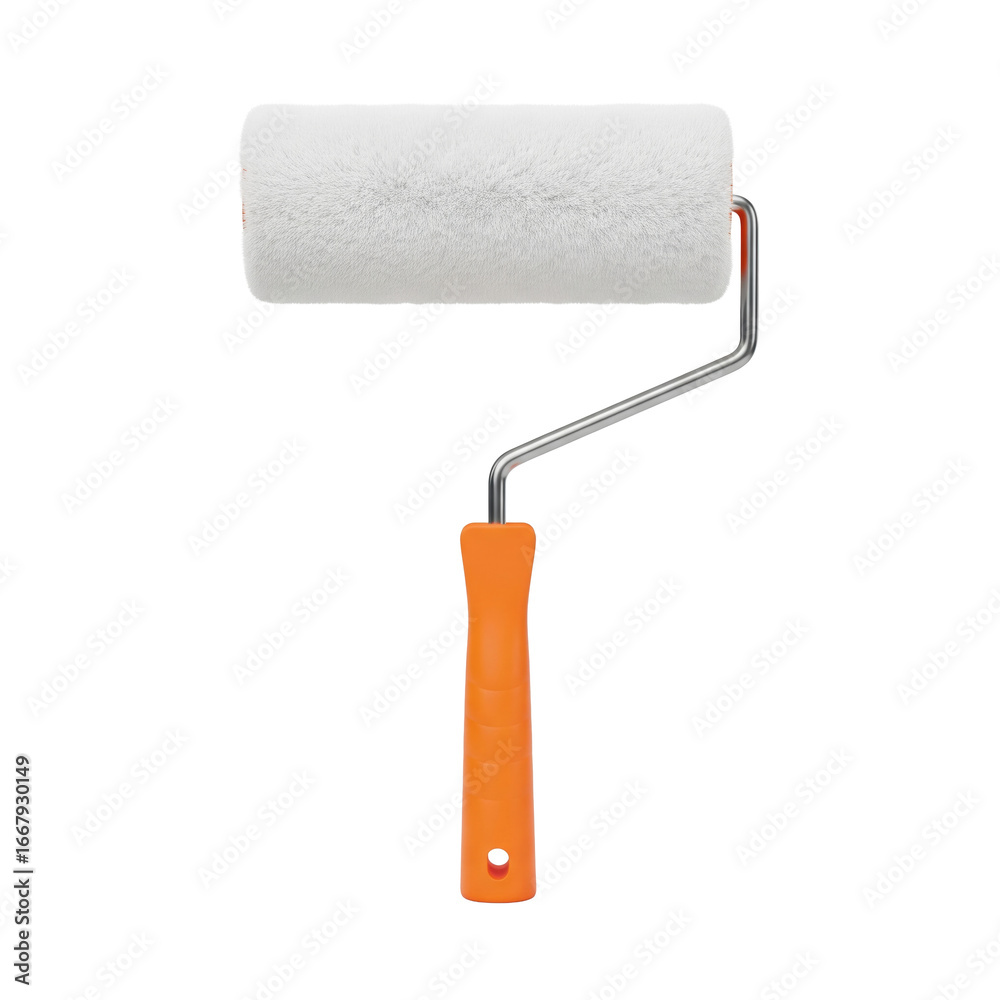 Obraz premium Clean unused paint roller with bright orange handle isolated