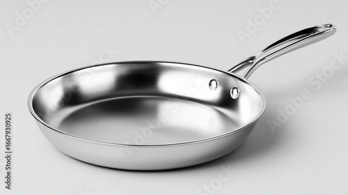Wallpaper Mural Sleek, stainless steel frying pan with a long handle on a light, neutral surface Torontodigital.ca