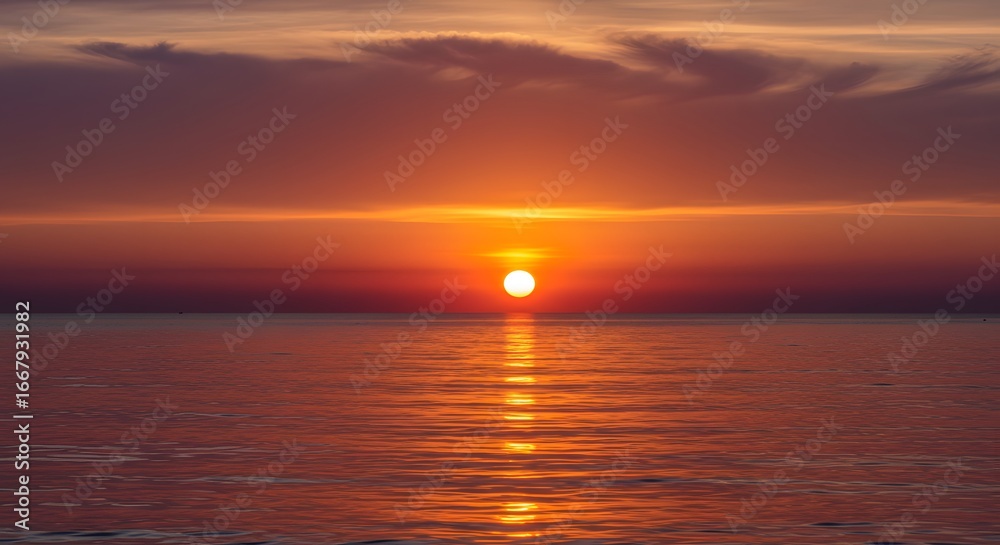 Fototapeta premium Vibrant sunset sky over ocean horizon reflecting colorful light