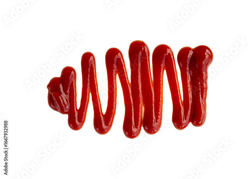 Close-Up of Red Ketchup Stream in Zigzag Pattern on White Background
