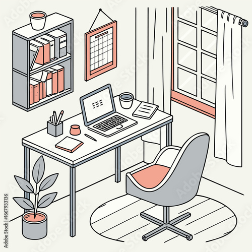 Remote work home office setup vector generated by ai