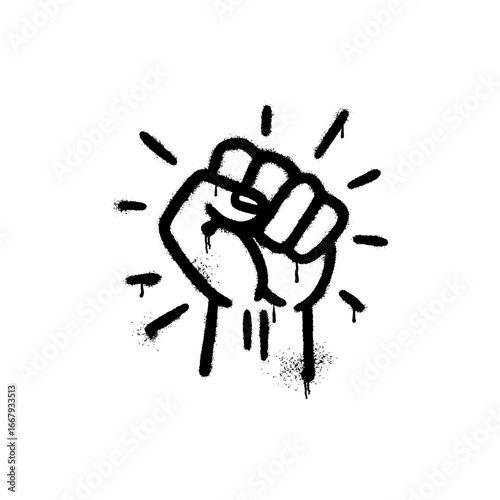 Glowing fist with graffiti art wrapped in white background