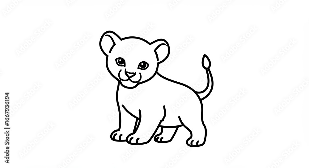 Fototapeta premium Cute Lion Cub Clip Art with Bold Linework for Education