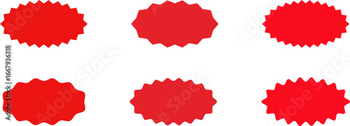Set of sale sticker, price tag, starburst, sunburst badges, quality mark, sunburst badges, retro stars. Wavy edge. Star burst shape. Promo stickers with star edges. Sale or discount. Vector or PNG
