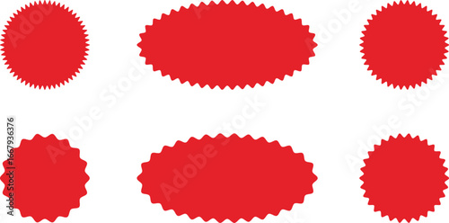 Set of sale sticker, price tag, starburst, sunburst badges, quality mark, sunburst badges, retro stars. Wavy edge. Star burst shape. Promo stickers with star edges. Sale or discount. Vector or PNG