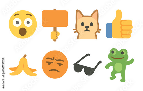 Meme Icons for Kids. Flat vector mini-illustrations meme culture in colors children's illustrations: surprised