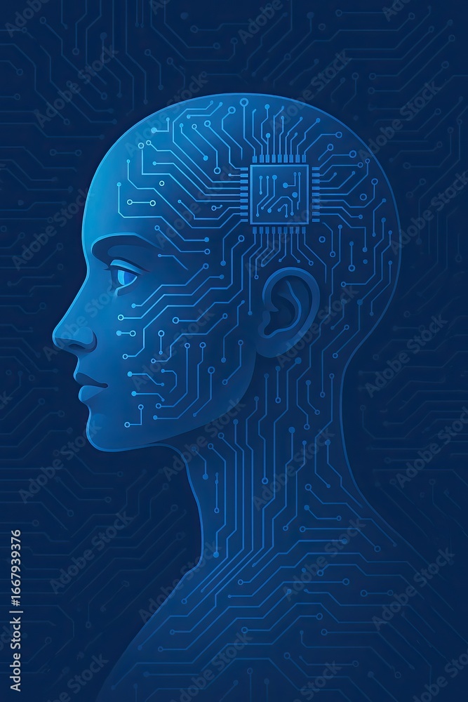 Obraz premium Technology Digital Robot Head with Circuit Board Components