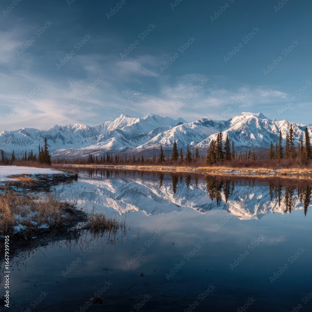 Obraz premium tranquil snowy Alaska Range panoramic background