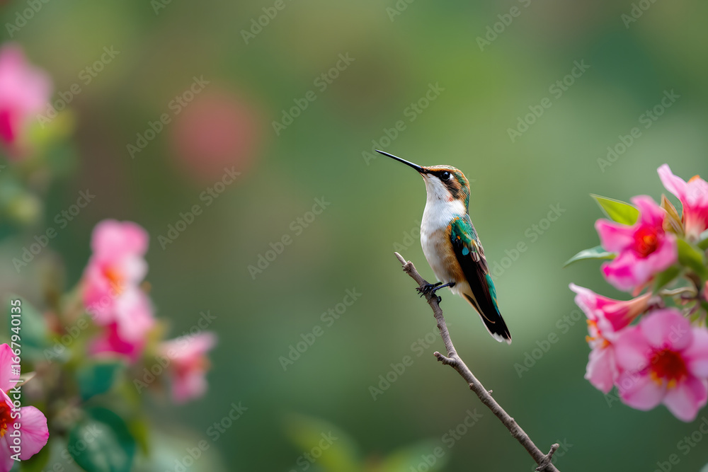 Fototapeta premium Hummingbird On Branch Portrait Natural Beauty Outdoors Wildlife Scene
