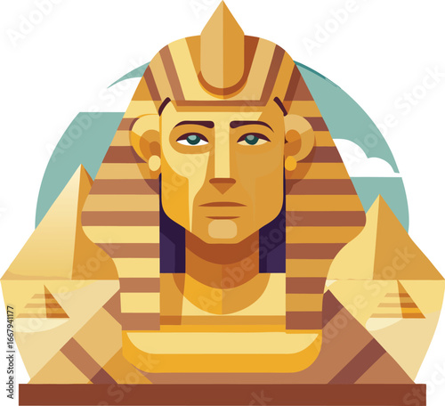 Sphinx Front View With Pyramids In Background