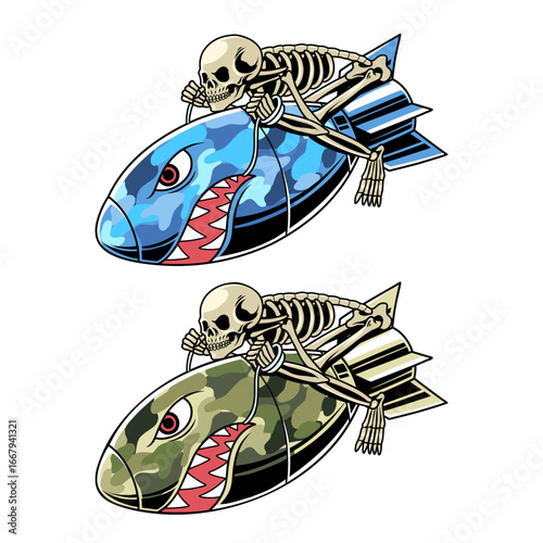 skull riding a shark bomb